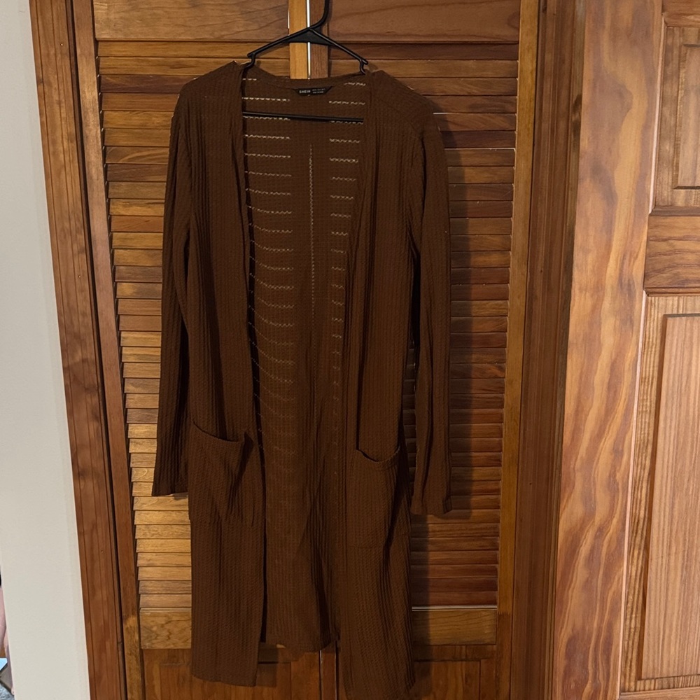Brown Open-Front Light Sweater